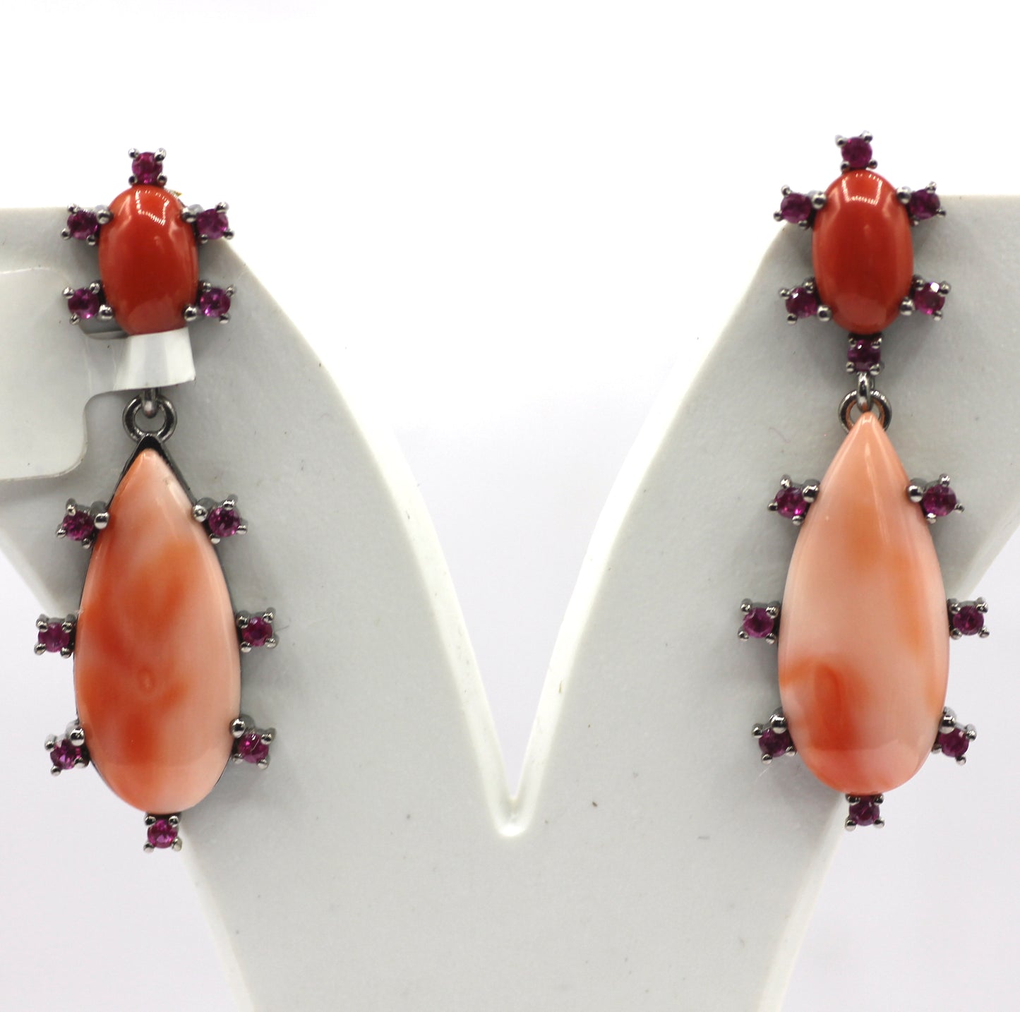 Coral 925 silver Earring With Ruby Stone