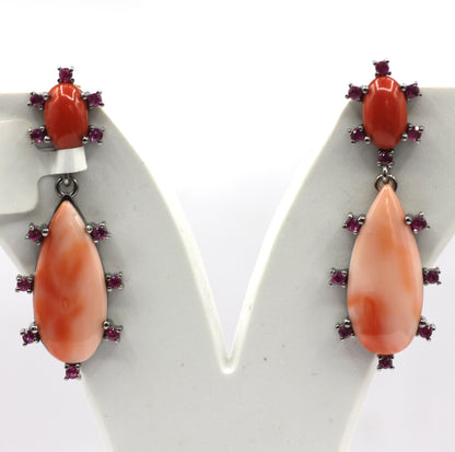 Coral 925 silver Earring With Ruby Stone