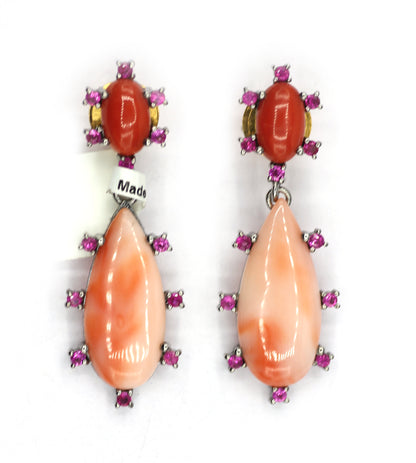 Coral 925 silver Earring With Ruby Stone