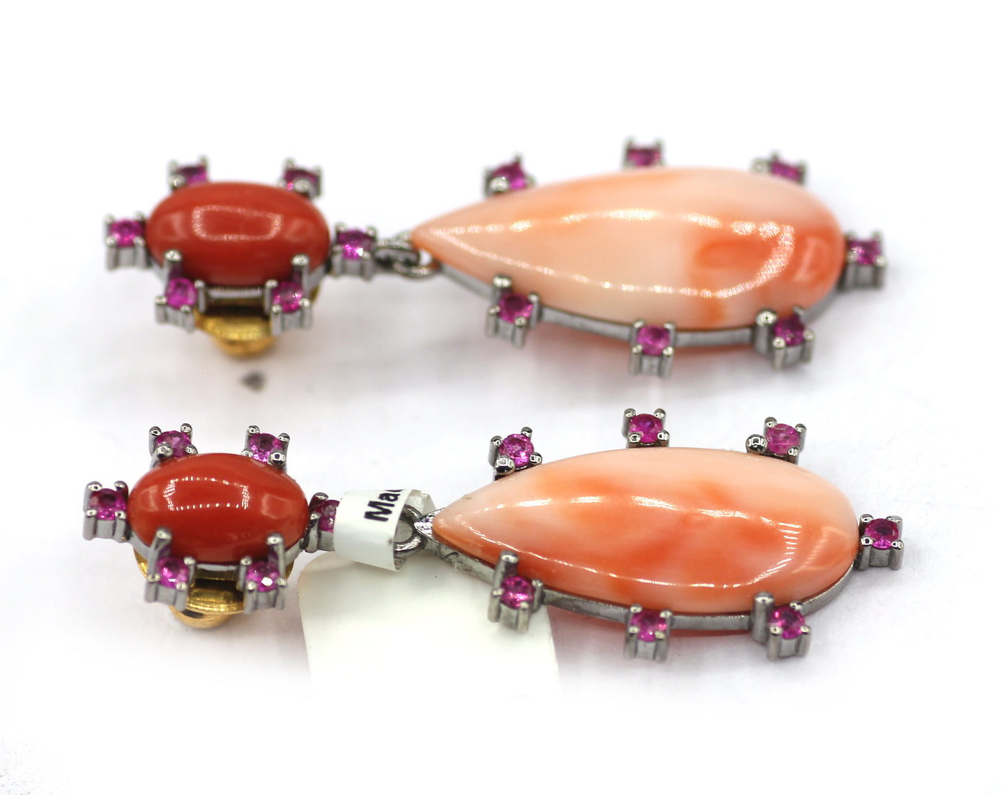 Coral 925 silver Earring With Ruby Stone