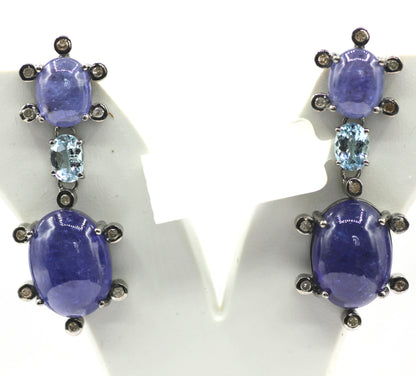 Tanzanite 925 silver Diamond Earring With Aquamarine Stone