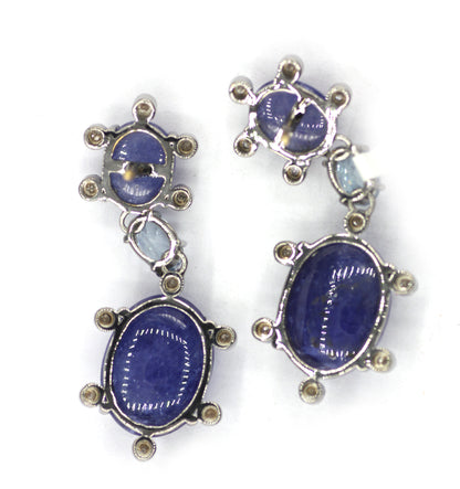 Tanzanite 925 silver Diamond Earring With Aquamarine Stone
