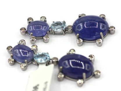 Tanzanite 925 silver Diamond Earring With Aquamarine Stone