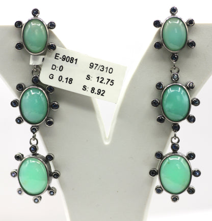 Chrysoprase 925 silver Earring With Blue sapphire Stone