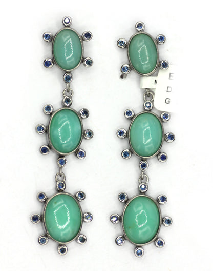 Chrysoprase 925 silver Earring With Blue sapphire Stone