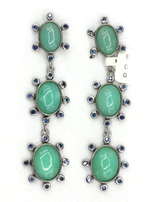 Chrysoprase 925 silver Earring With Blue sapphire Stone