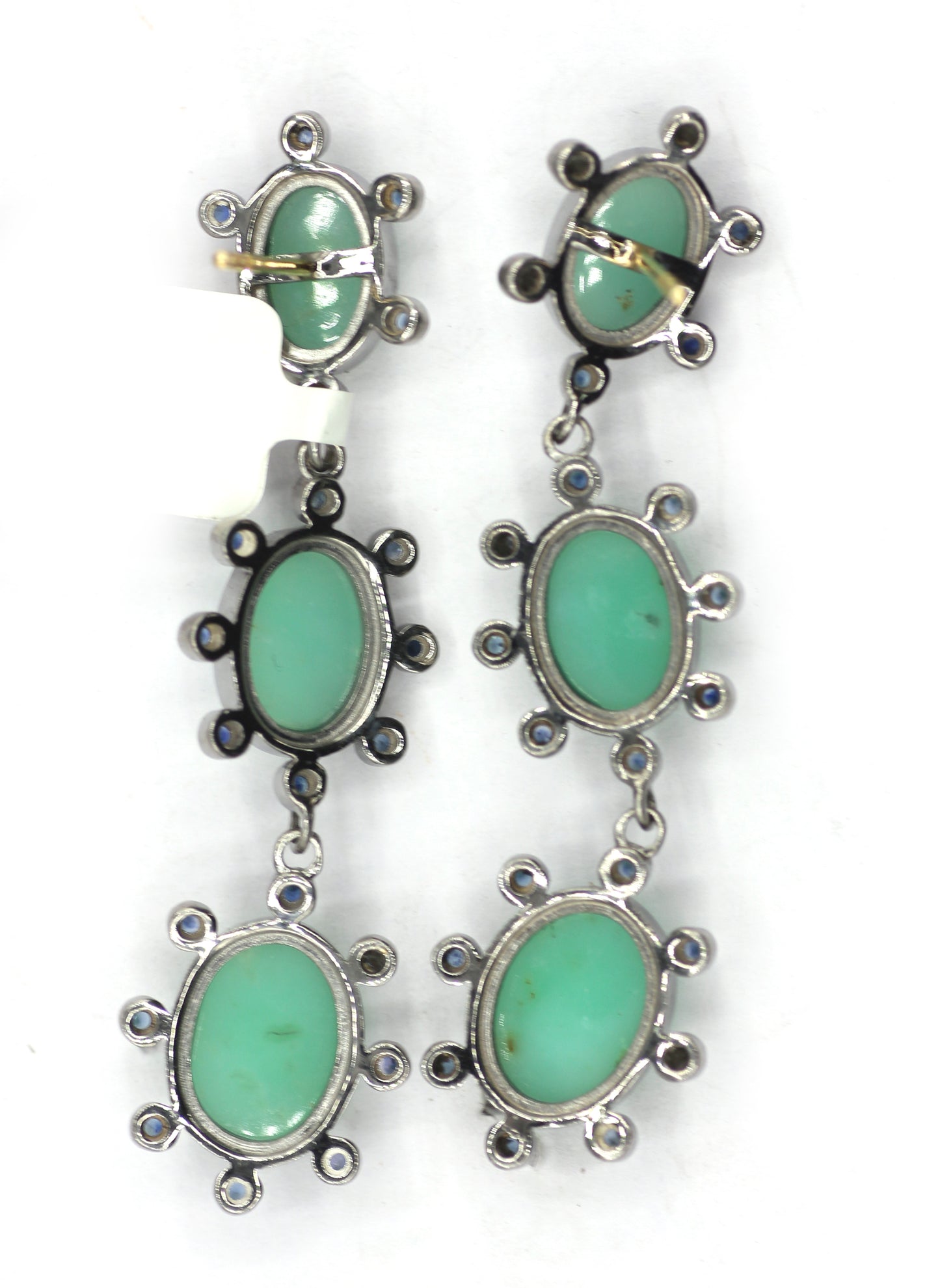 Chrysoprase 925 silver Earring With Blue sapphire Stone