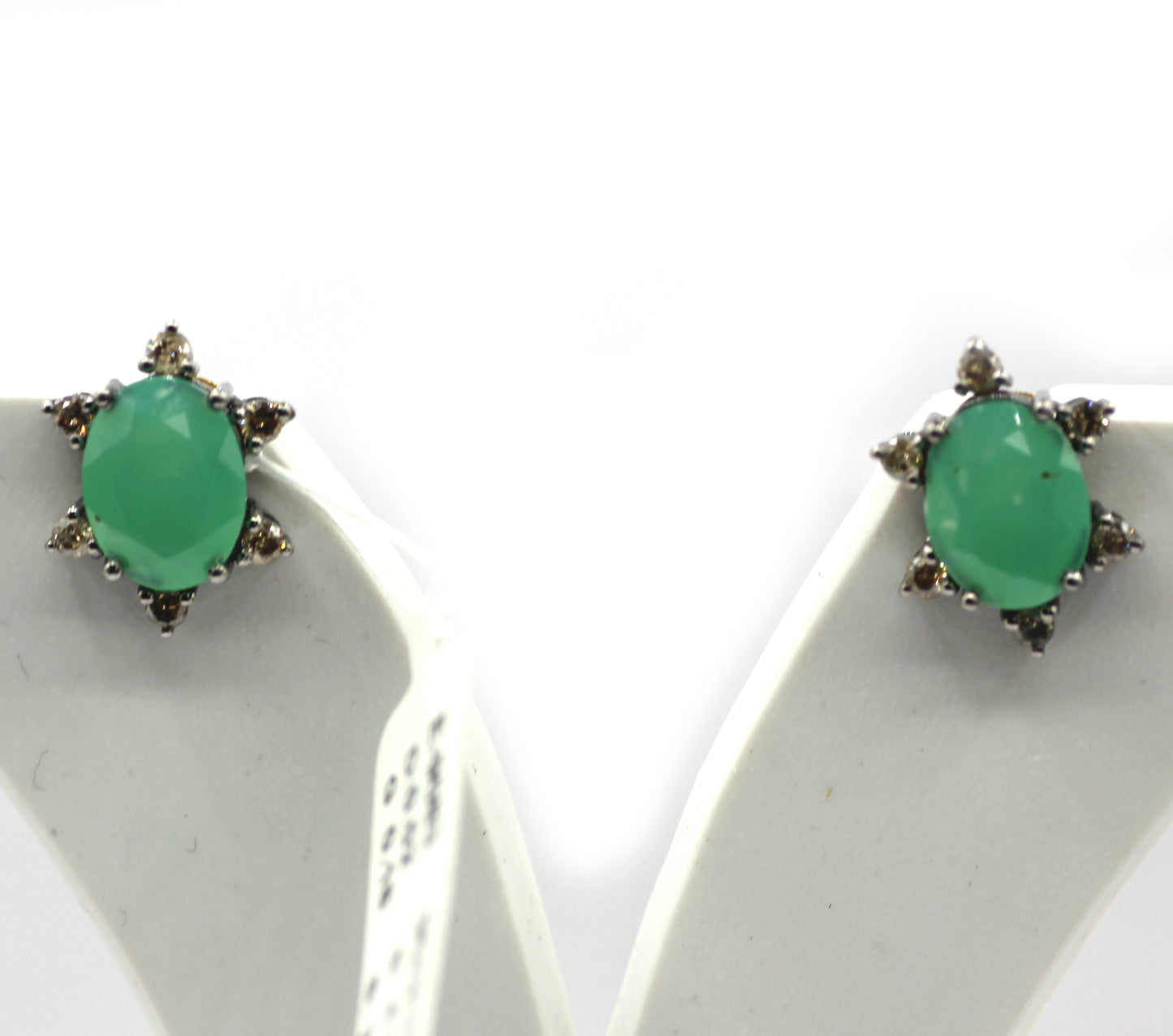 Chrysoprase 925 silver Diamond Earring Stud