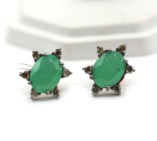 Chrysoprase 925 silver Diamond Earring Stud
