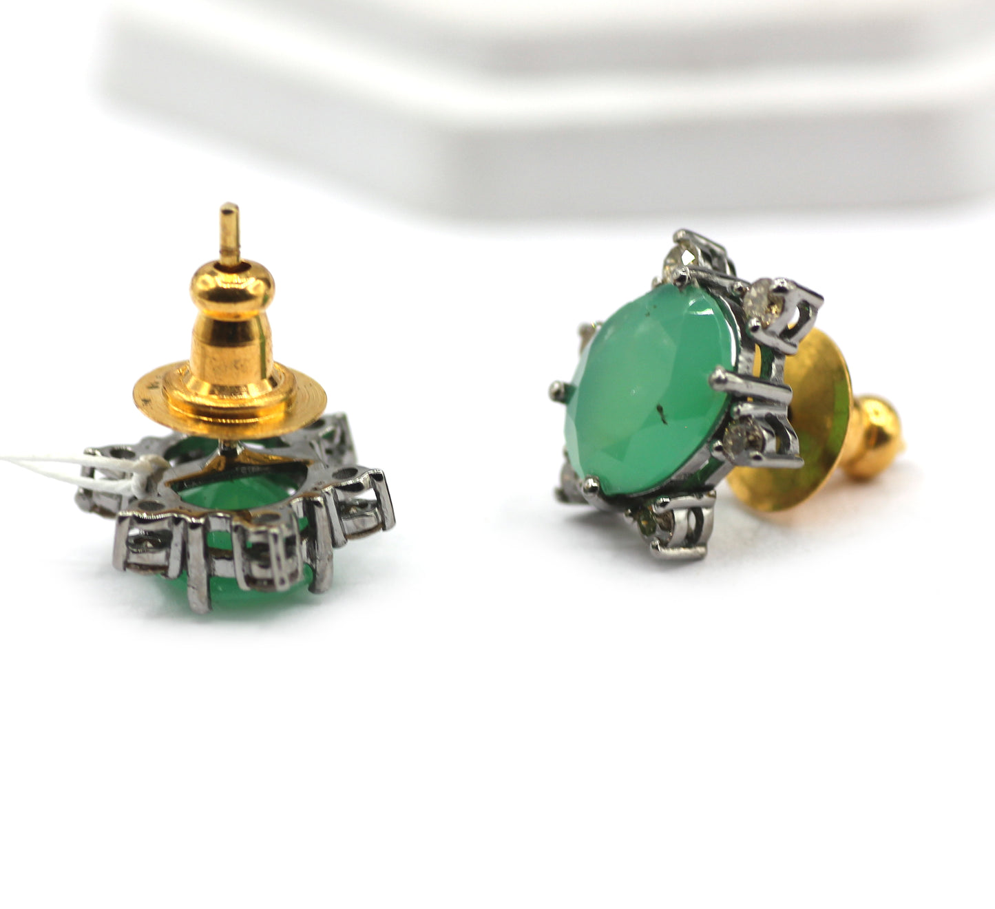 Chrysoprase 925 silver Diamond Earring Stud