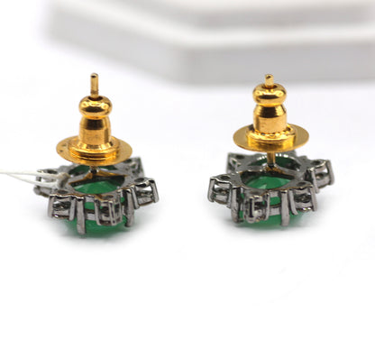Chrysoprase 925 silver Diamond Earring Stud