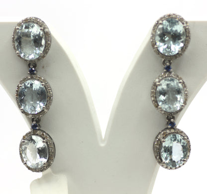 Aquamarine 925 silver Diamond Earring