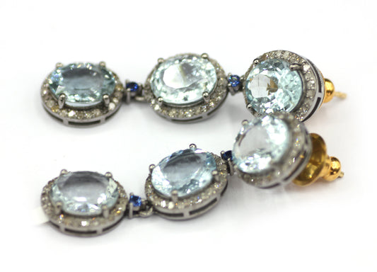 Aquamarine 925 silver Diamond Earring