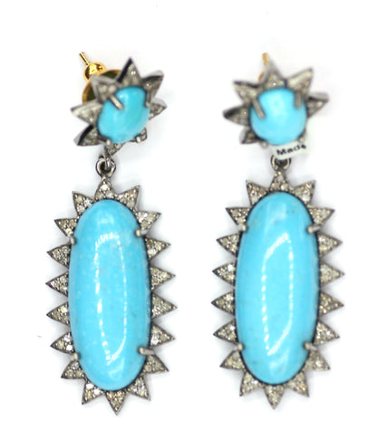 Turquoise 925 silver Diamond Earring