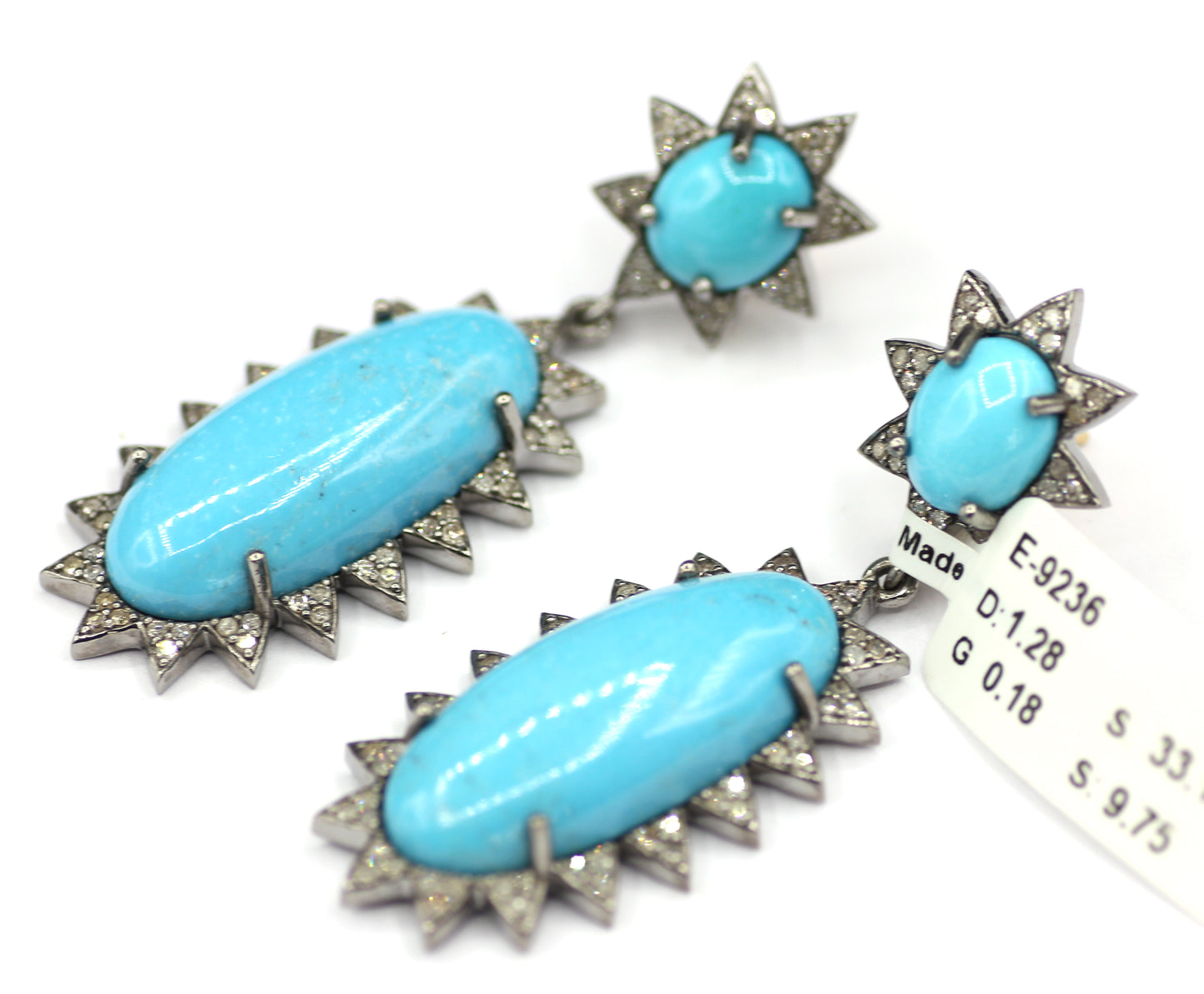 Turquoise 925 silver Diamond Earring