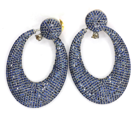 Blue Sapphire 925 silver Diamond Earring