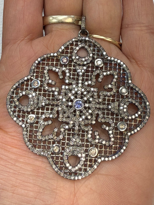 Diamond Pendant Pave Silver Pendant