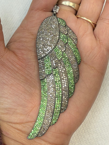 Feather Silver and Diamond Pave  PENDANT & CHARMS With Stone