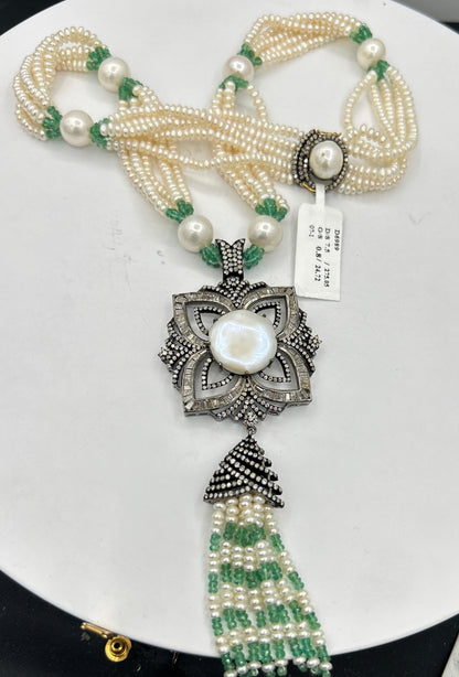 Pearl Emerald Diamond Necklace