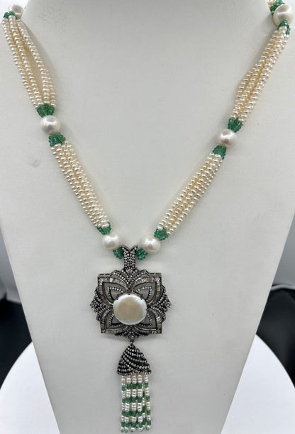Pearl Emerald Diamond Necklace