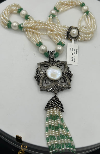 Pearl Emerald Diamond Necklace