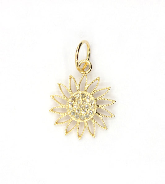 Flower 14k Solid Gold Diamond Pendants.