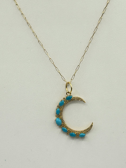 Moon 14k Solid Gold Diamond Pendants