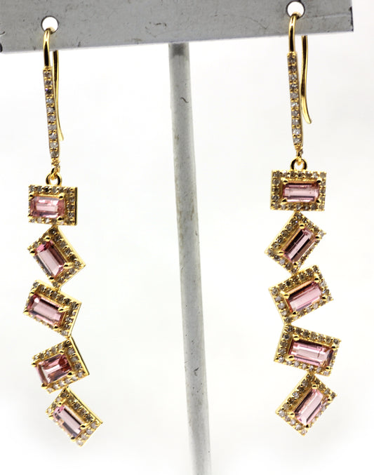 14k Solid Gold Diamond Earring With Pink Tourmaline Stone