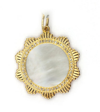 Round 14k Solid Gold Diamond Pendants With Pearl
