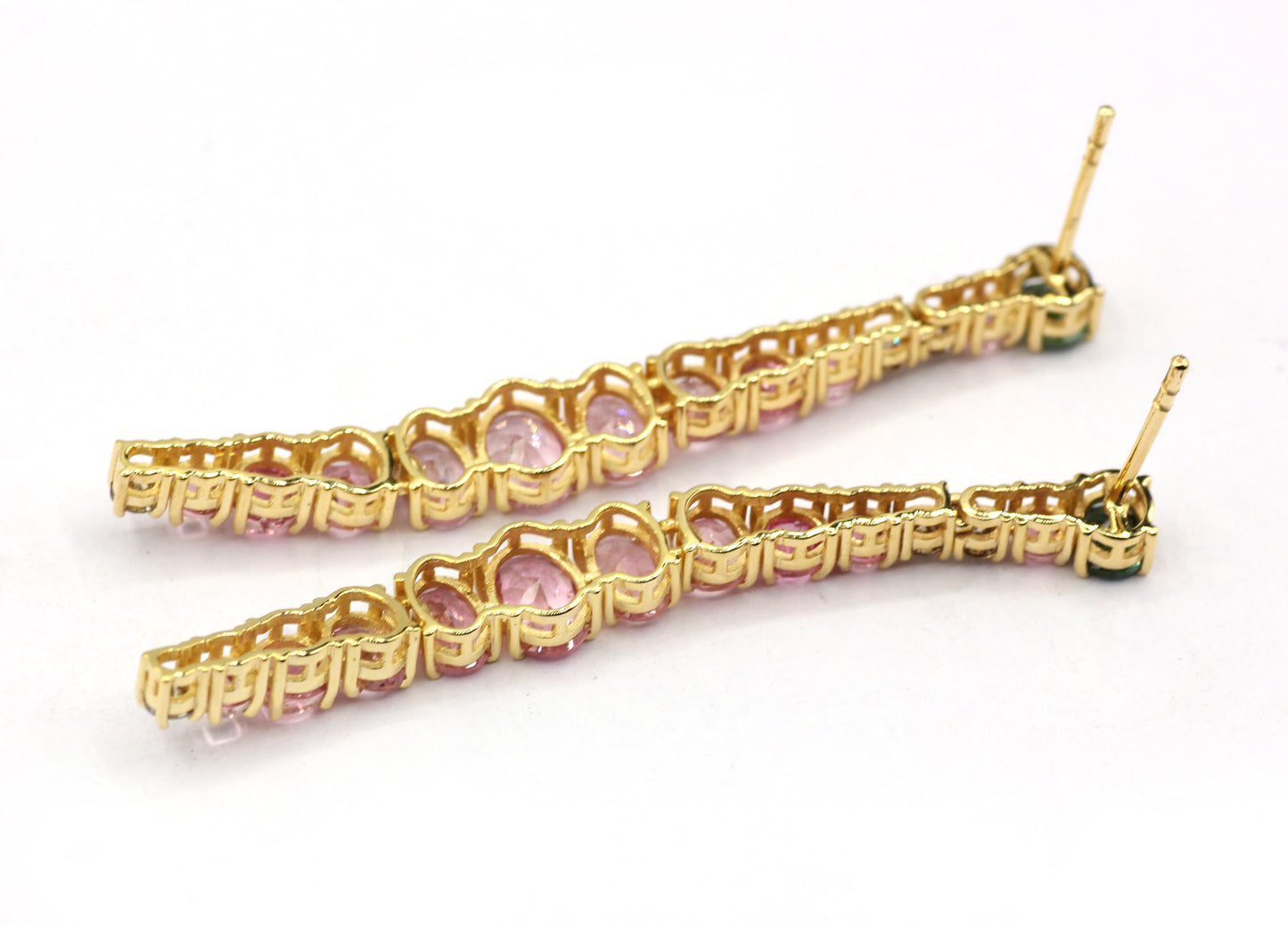 14k Solid Gold Diamond Earring With Pink Tourmaline Stone