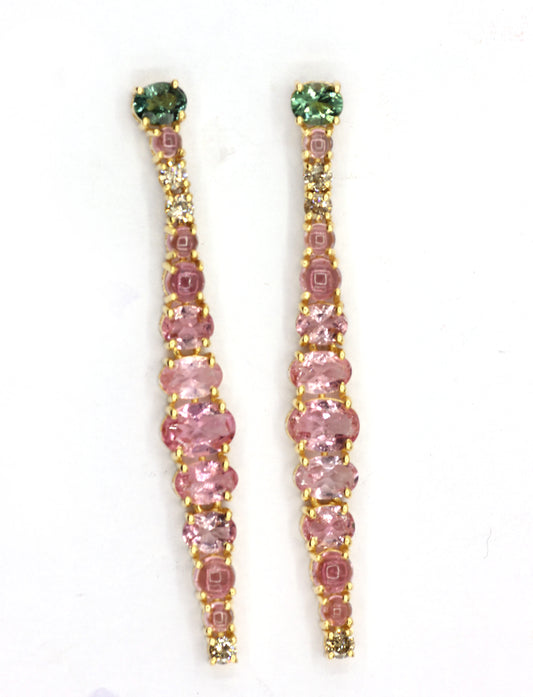 14k Solid Gold Diamond Earring With Pink Tourmaline Stone