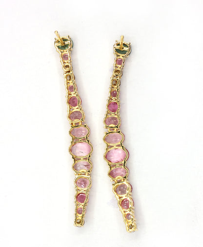 14k Solid Gold Diamond Earring With Pink Tourmaline Stone