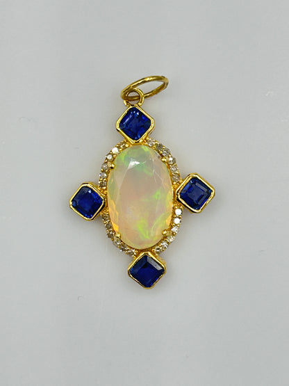 14k Solid Gold Diamond Pendants With Opal Stone