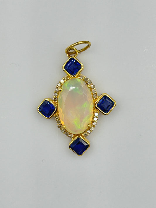 14k Solid Gold Diamond Pendants With Opal Stone