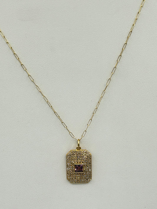 Rectangle 14k Solid Gold Diamond Pendants