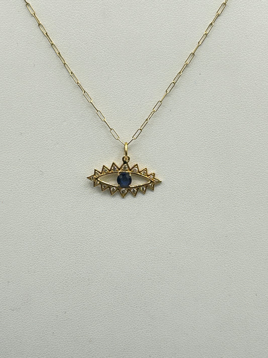 Evil Eye 14k Solid Gold Diamond Pendants