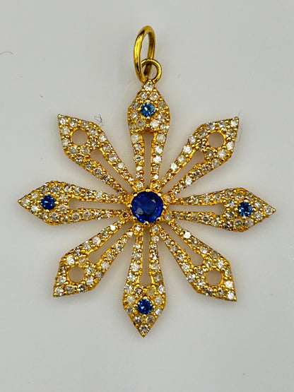 Flower 14k Solid Gold Diamond Pendants