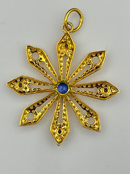 Flower 14k Solid Gold Diamond Pendants