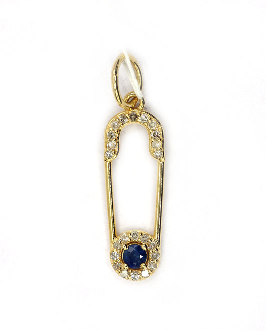 Safety pin 14k Solid Gold Diamond Pendants