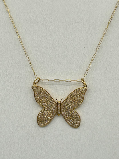 Butterfly 14k Solid Gold Diamond Pendants