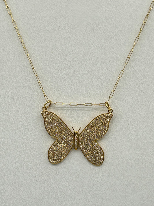 Butterfly 14k Solid Gold Diamond Pendants