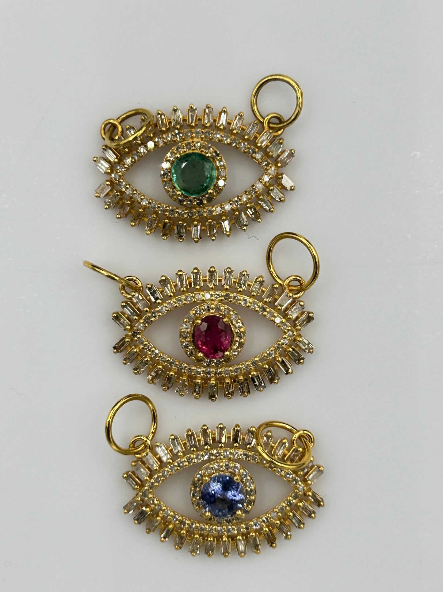 Evil Eye 14k Solid Gold Diamond Pendants With Sapphire Stone
