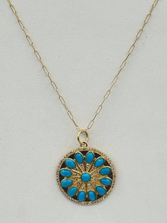 Round 14k Solid Gold Diamond Pendants