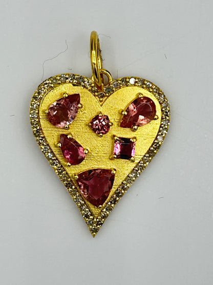 Heart 14k Solid Gold Diamond Pendants.