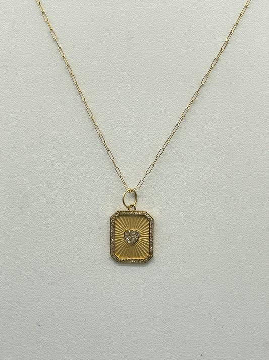 Rectangle Heart 14k Solid Gold Diamond Pendants