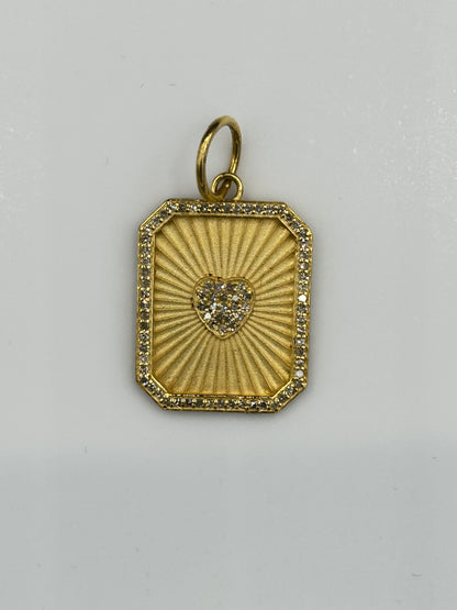 Rectangle Heart 14k Solid Gold Diamond Pendants