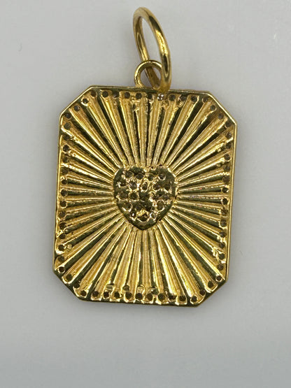 Rectangle Heart 14k Solid Gold Diamond Pendants