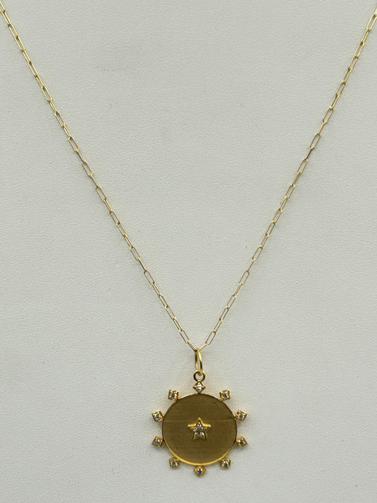 Round 14k Solid Gold Diamond Pendants