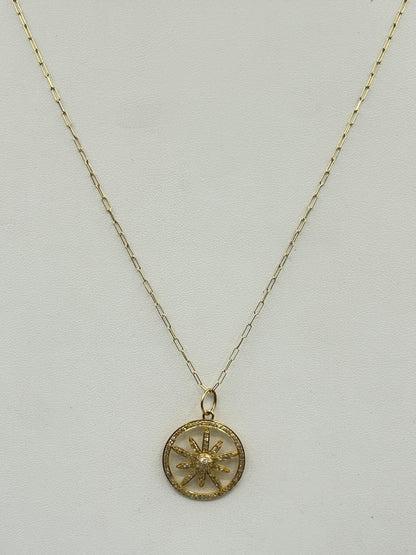 Round Star 14k Solid Gold Diamond Pendants