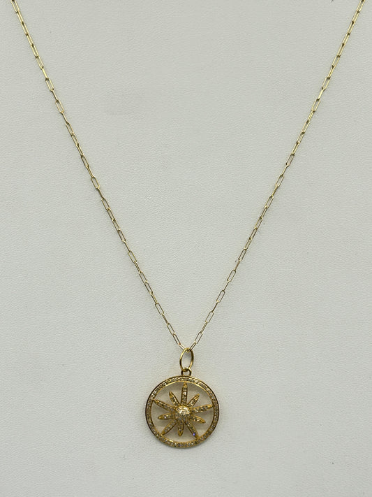 Round Star 14k Solid Gold Diamond Pendants
